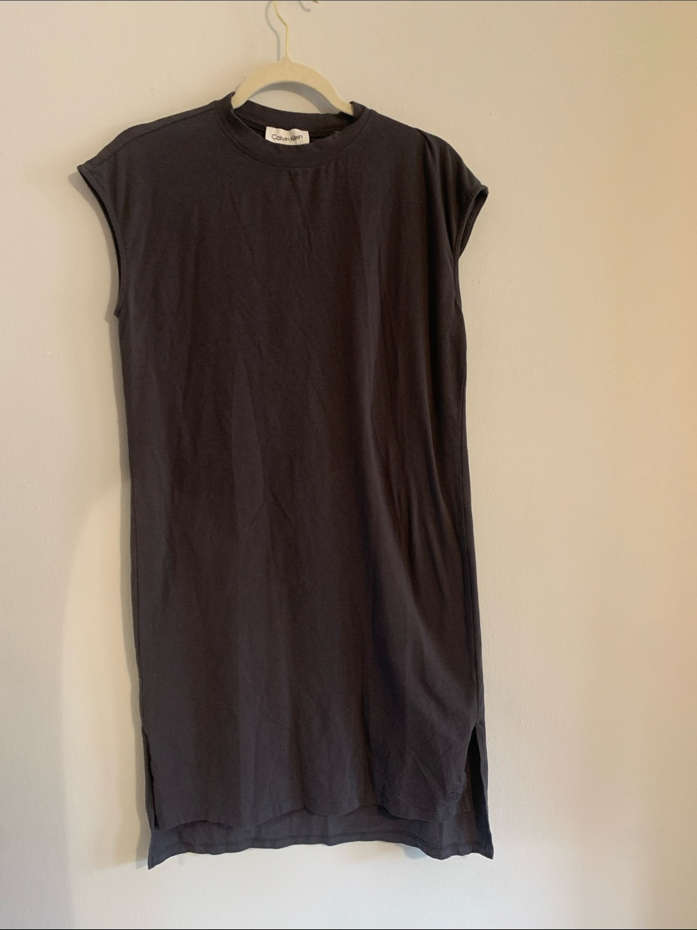 CALVIN KLEIN Dark Gray Short Sleeve Tee Dress